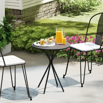 Outsunny Round Garden Table Ø 60 cm, Steel Frame Patio Table, 50 kg Load, Indoor & Outdoor, Black