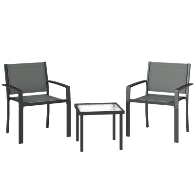 Outsunny Conjunto de Mesa e Cadeiras com 3 peças Conjunto de Jardim 2 Cadeiras de Textilene e Mesa de Vidro  Cinza Claro