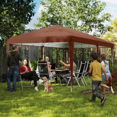 Outsunny 6 x 3 m Canopy Pop-Up Garden Gazebo Folding with Carry Bag, Epoxy Steel, High-Density Oxford, Brown