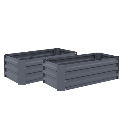 Outsunny Set of 2 Garden Raised Beds 100L x 50l x 30H cm - Gray Corrugated Steel Sheet
