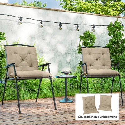Outsunny Set of 2 Outdoor Chair Cushions, Chair Pads with Ties, Garden Cushions 98 x 50 x 8 cm Beige