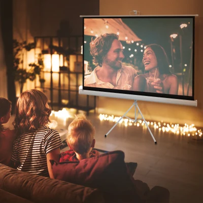 HOMCOM Ekran projektora z statywem 186 x 105 cm 84 cale 16:9 HD 4K ekran zwijany