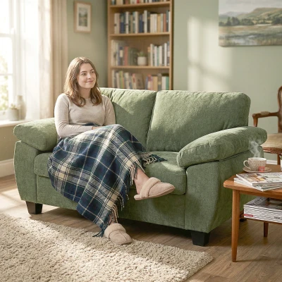 HOMCOM 2-Seater Chenille Loveseat Sofa Dark Green