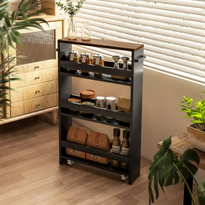 HOMCOM Storage trolley on wheels 3 storage levels and handle, dim. 51.5l x 13P x 80H cm