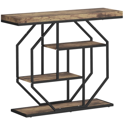 HOMCOM 4-Tier Console Table Rustic Brown