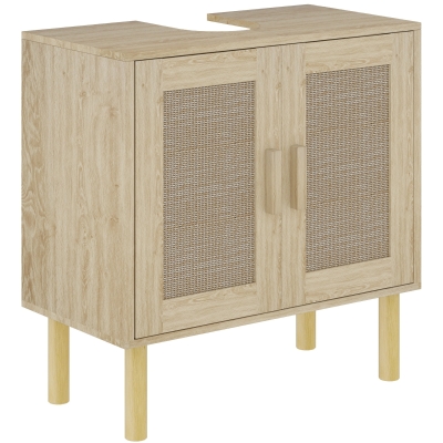 HOMCOM Bathroom under-sink cabinet under-sink cabinet rattan doors pine legs 2 tiers 60 x 30 x 60 cm oak