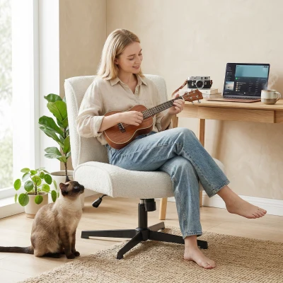 HOMCOM Fauteuil Pivotant Velours Hauteur Réglable Salon Blanc Crème