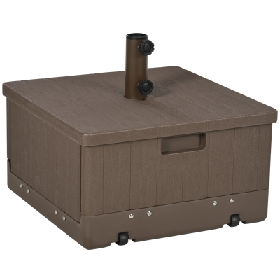 Outsunny Parasol base weighted parasol side table planter with drainage wheels handles PE and metal brown