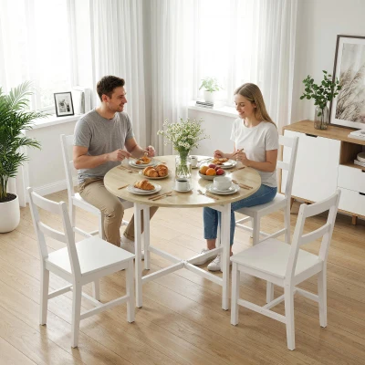 HOMCOM Mesa de comedor plegable, mesa redonda plegable de 80 cm con armazón de acero, capacidad para 2-4 personas, acabado madera natural