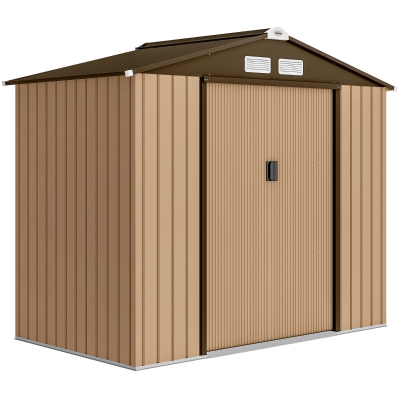 Outsunny Abrigo de Jardim Exterior 2,42 m² 213x130x185 cm com Porta de Correr, Ventilação e Luvas, Amarelo
