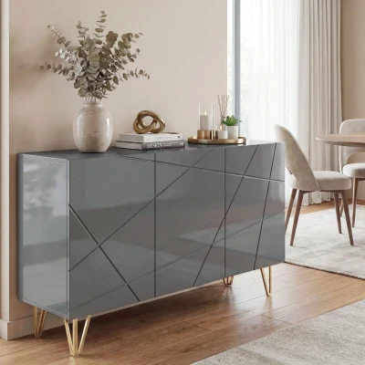 HOMCOM Modern Sideboard High Gloss Hairpin Legs Grey