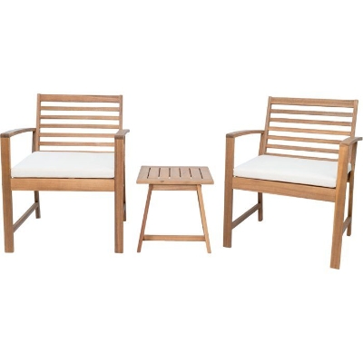 Salon de jardin en bois d'Acacia FSC avec coussins - 2 personnes - Cali - Ecru