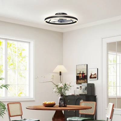 HOMCOM Ventoinha de Teto com Luz LED 6 Velocidades Motor Reversível e Comando Remoto Potência 45 W Ø50x13,5 cm Preto