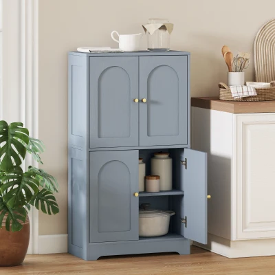 HOMCOM Kitchen Storage Cabinet 4-Door Adjustable Shelves Grey