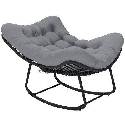 Outsunny Silla Mecedora de Ratán con Cojín Suave para Jardín, Balcón, Gris oscuro