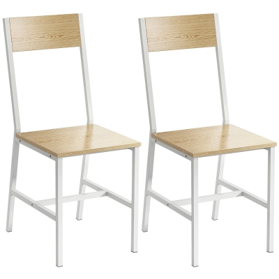 HOMCOM 2er-Set Esszimmerstühle Küchenstühle mit geneigter Rückenlehne Metallgestell natur
