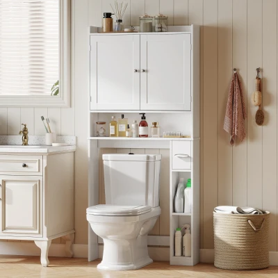 HOMCOM Meuble WC Blanc 2 Portes 3 Compartiments 80x19,5x170cm