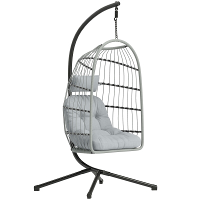 Outsunny Hanging Egg Swing Chair with Stand Foldable Basket Light Grey
