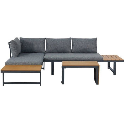Salon de jardin BORA en aluminium 4 personnes - Modulable en canapé ou en transats