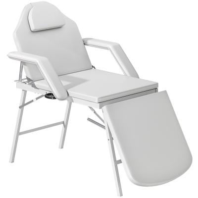 HOMCOM Marquesa de Massagem Dobrável Portátil de 3 Secções com Encosto Ajustável Apoio de Cabeça e Braços 182x82x68 cm Branco
