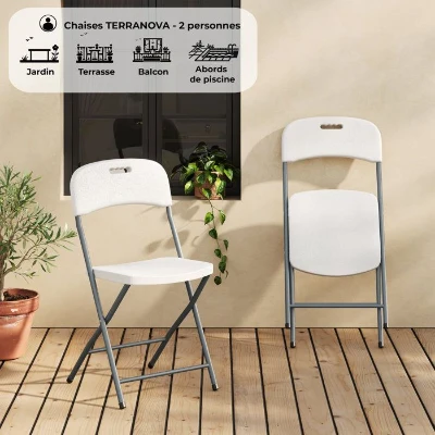 Lot de 2 chaises de réception pliantes - TERRANOVA - 48x44,5xH86 cm - Structure en acier et assise en Polyéthylene PEHD - Blanc