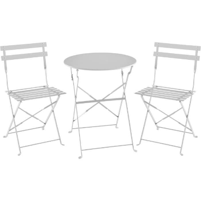Set bistrot 2 personnes - Table ronde pliante 60 cm + 2 chaises - Acier thermolaqué - Gris