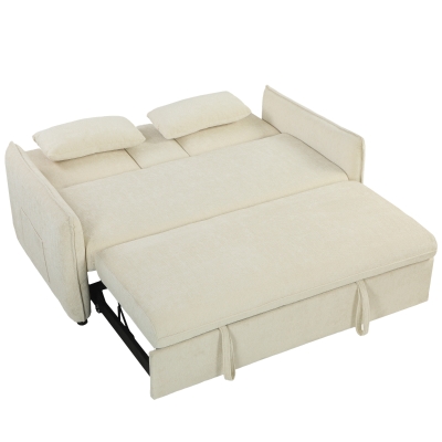 HOMCOM Canapé Convertible 2 Places Chenille Beige Dossier Réglable