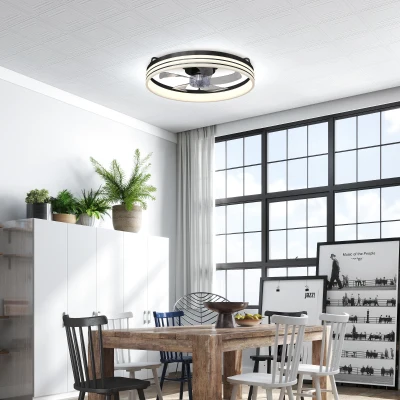 HOMCOM LED Ceiling Fan with Light & Remote, 50cm, Black