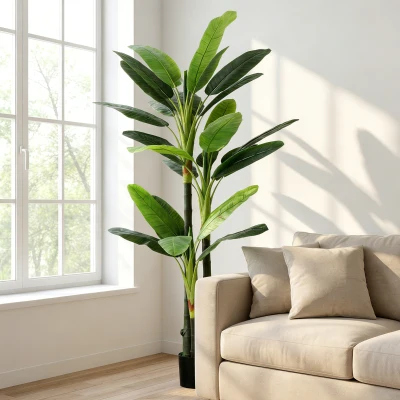 HOMCOM Albero di Banano Artificiale con 18 Foglie Verde
