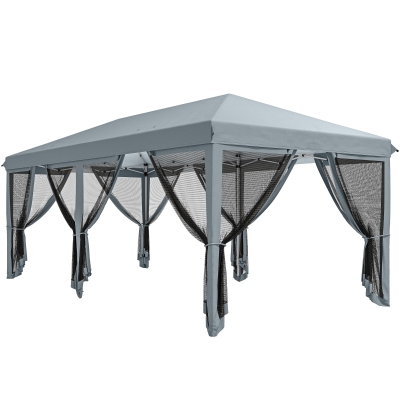 Outsunny Tenda Dobrável 585x295x270 cm Tenda de Jardim com 6 Mosquiteiros Bolsa de Transporte e Estrutura de Aço Cinza
