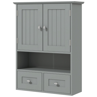 kleankin Armoire Murale Salle de Bain Gris 2 Portes 2 Tiroirs 50,8x17,8x66cm