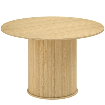 HOMCOM Mesa de comedor redonda para 5 personas, Ø 120 x 76 cm, mesa de cocina con base cilíndrica acanalada, madera natural