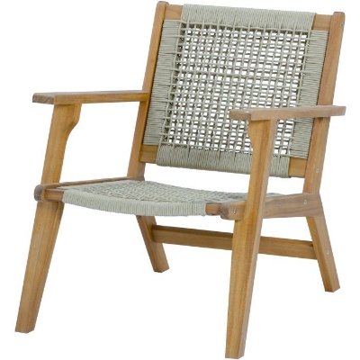 Fauteuil de jardin bas en bois d'Acacia FSC et en corde - MERIDA - Vert olive
