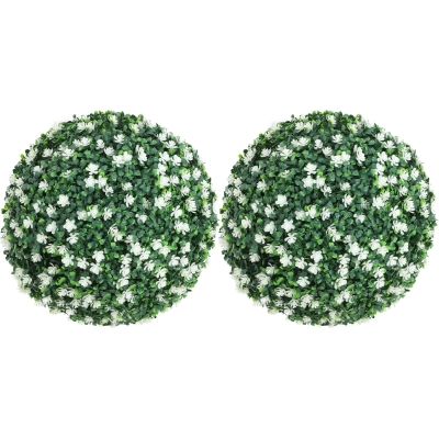 HOMCOM Artificial Boxwood Balls Set of 2 White