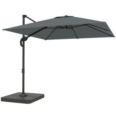 Outsunny Aluminiowy parasol ogrodowy Ø244cm z korbą, stojakiem, wodoodporny, obrotowy 360°, ciemnoszary