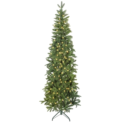 HOMCOM Sapin Artificiel 210cm Slim 300 Lumières 8 Modes Vert