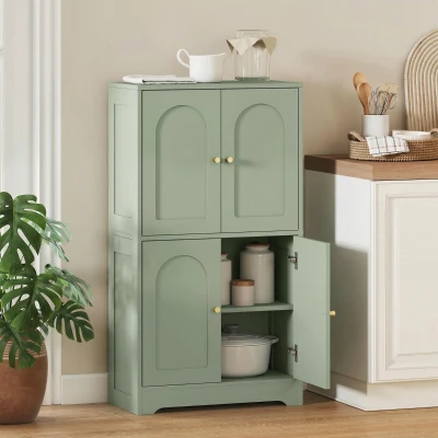 HOMCOM Kitchen Storage Cabinet 4-Door Adjustable Shelves Green