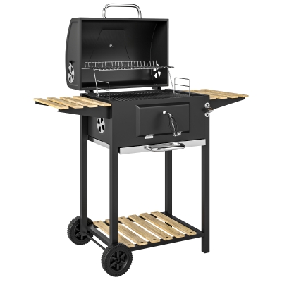 Grill węglowy ze stali nierdzewnej, mobilny, z pokrywą, termometr