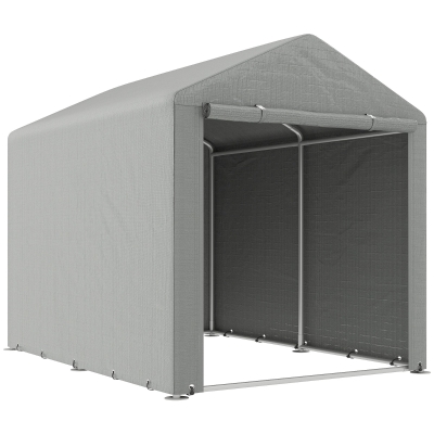 Outsunny Abrigo para Ferramentas Bicicletas e Motos 1,6x2,2x1,7 cm Garagem Portátil com 2 Habitações Cinza Claro