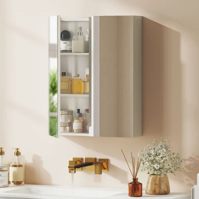 HOMCOM Wall-Mounted Mirror Cabinet w/ Shelf White