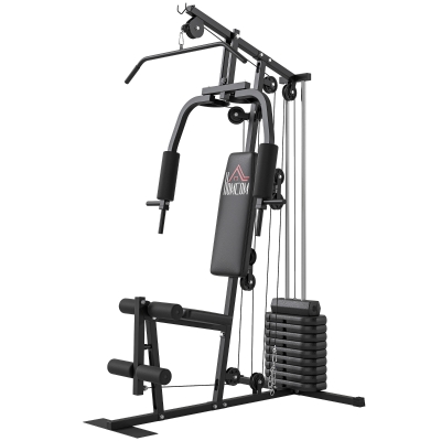 HOMCOM Máquina de Musculação com Pesos Ajustáveis de 45 kg, Press de Peito e Pernas, Polia, 135x103x200 cm, Preto