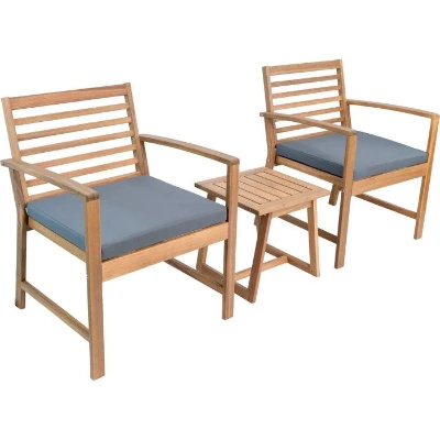 Salon de jardin en bois d'Acacia FSC avec coussins - 2 personnes - Cali - Gris