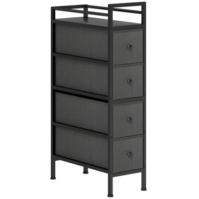 HOMCOM Fabric 4-Drawer Slim Storage Cabinet Black