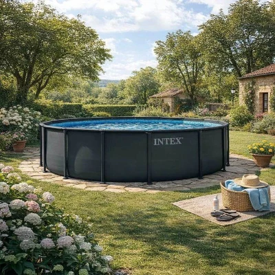Kit piscine hors sol tubulaire INTEX - Ultra XTR - 488 x 122 cm - Ronde (Echelle, vannes, filtre, bâche, tapis de sol) - 26326GS