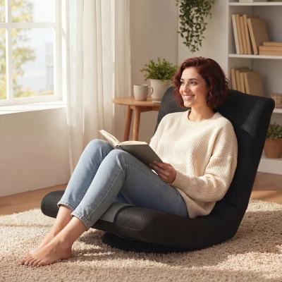 HOMCOM Folding Floor Chair Swivel Base Adjustable Black