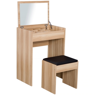 HOMCOM Vanity Makeup Table with Mirror & Stool, Wood
