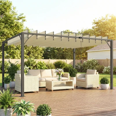 Outsunny Pérgola 390x2 para Jardim com Desenho de Lâminas Superiores Giratórias até 135° Proteção UV 50+ para Pátio Terraço Creme