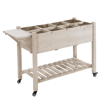 Outsunny Fioriera Rialzata 8 Vasi con Ripiano Laterale Legno
