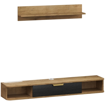 HOMCOM Móvel de TV Sala de Estar com Prateleira de Parede Armário Orifícios para Cabos para Televisão de Parede 120x24x16 cm Carvalho