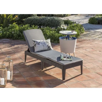 Bain de soleil - Allibert by KETER - Jaipur - en résine imitation rotin tressé - Gris